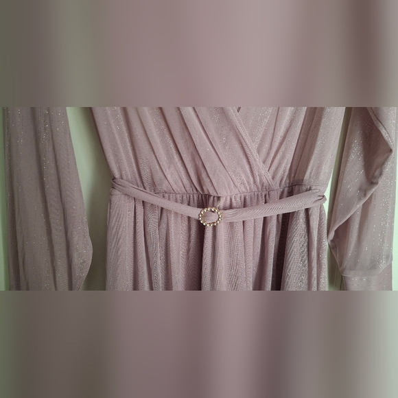 Alexa b nites dress womens sz 10 maxi shimmery lavender dress long sleeve formal - Picture 6 of 9